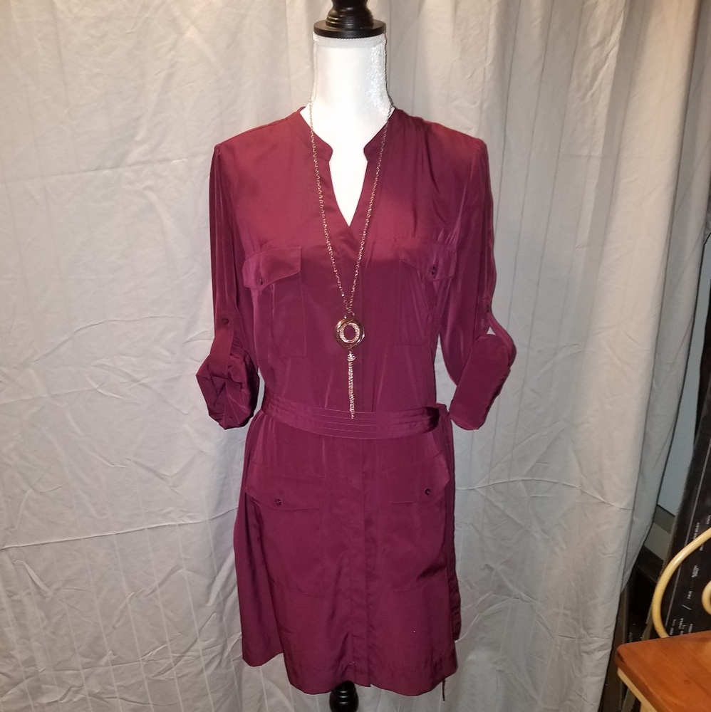 EXPRESS burgundy shirt dress with tie belt